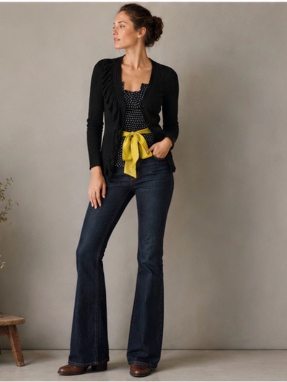 Anthropologie yellow bird set the course cardigan